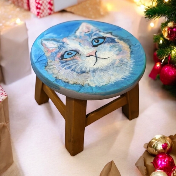 Jennifer Eve Art Other - Handcrafted foot rest step/stool Signed painting cat portrait:Max sees sky ☀️